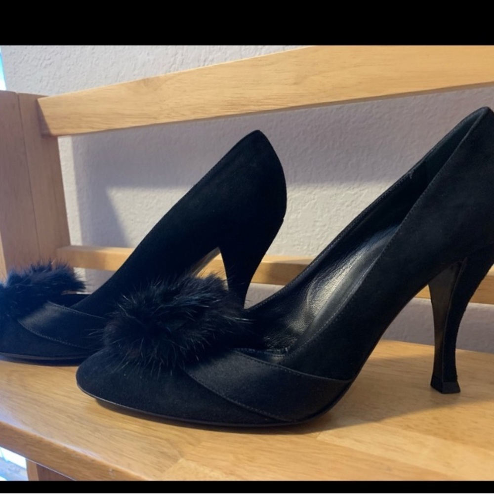 Sergio Rossi Black Rabbit fur Heels 38